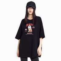A21 女装 时尚印花圆领短袖 宽松显瘦上衣 休闲简约T恤