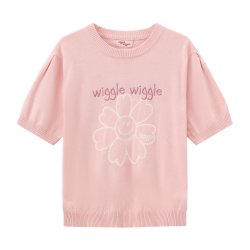 wiggle wiggle wigglewiggle2026夏季新款时尚百搭笑脸花包针绣提花短袖T恤女