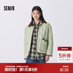 森马 羽绒服女中长款轻薄拼接灯芯绒翻领2024冬季新款三防外套复古 绿色调00344 S