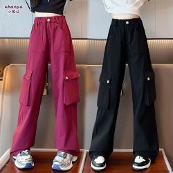 小板牙 女童工装裤春秋纯棉裤子儿童2026新款直筒裤中大童学生长裤