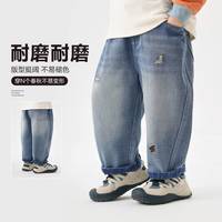 百亿补贴：右欧 男童绣花小狗弯刀牛仔裤秋季新款童装儿童宝宝小童长裤子