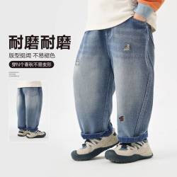 右欧 男童绣花小狗弯刀牛仔裤秋季新款童装儿童宝宝小童长裤子