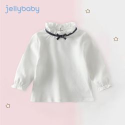 jellybaby 女童打底衫秋季女小童t恤纯棉甜美花边内搭秋装儿童上衣