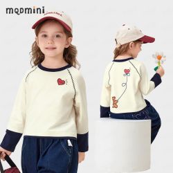 马骑顿 MINI童装女童长袖T恤2026年秋季中小童短款抑菌圆领插肩袖上衣