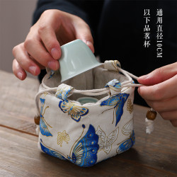 旅行单杯收纳袋主人杯袋子户外茶具泡茶杯建盏杯布包高档棉麻布袋
