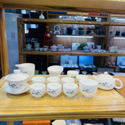 （安全包装）晟翔羊脂玉茶具白瓷套装—万重山盖碗14头