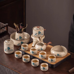 泥徒 米黄汝窑自动茶具套装陶瓷茶壶功夫茶杯茶盘轻奢高档家用喝茶中式
