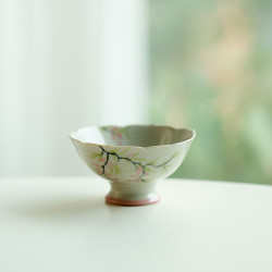 德白纯手绘粉藤花清昀高足杯高脚主人杯陶瓷功夫茶杯品茗杯喝茶杯