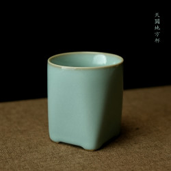 汝誉天下 汝窑茶具主人杯茶杯汝瓷天青釉冰裂纹手工陶瓷天圆地方杯
