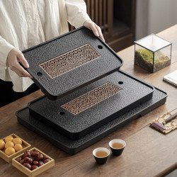 仿乌金石茶盘家用茶具茶台储水排水式干泡台轻奢现代托盘实木泡茶