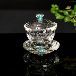 玺宴 不烫手高档正品玻璃盖碗茶杯泡茶碗高级茶具高端装（平底杯身）