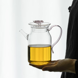 百垚 耐热高硼硅玻璃粉蝴蝶壶家用茶具高档大容量冲茶壶绿茶泡茶器