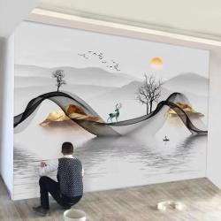 2024新款8d电视背景墙壁纸简约现代壁画大气装饰图案无缝影视墙布