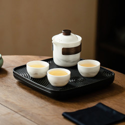 轻奢羊脂玉瓷旅行茶具便携式茶壶小型功夫茶具套装户外快客杯防烫