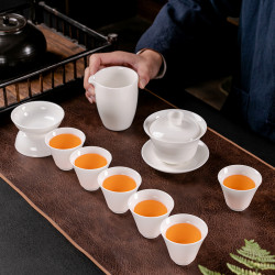 德化羊脂玉瓷陶瓷功夫茶具套装家用泡茶杯办公室会客厅泡茶器三才