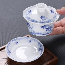 不烫手盖碗茶杯茶碗大号高档薄胎白瓷泡茶高级茶具盖子白瓷盖碗