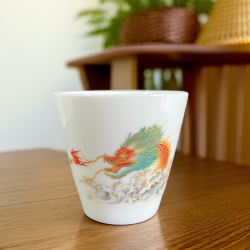 德化羊脂玉白瓷珐琅彩茶杯家用功夫茶具品茗主人杯闻香杯龙纹单杯