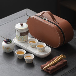 现代简约旅行茶具户外便携式陶瓷快客杯一壶四杯办公室功夫泡茶壶