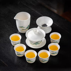 白瓷羊脂玉茶具套装高档轻奢功夫茶杯办公会客家用盖碗泡茶器整套