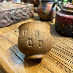黄段泥敦煌柴烧小杯精美陶瓷刻字全手工纯手工茶具主人杯茶杯