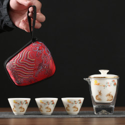 冠品 羊脂玉旅行茶具户外旅游一壶三杯功夫茶具便携快客茶杯