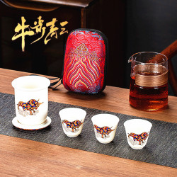 六晋 羊脂玉瓷高档便携式旅行茶具套装一壶三杯户外泡茶器高端茶器茶具
