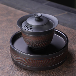 盖碗紫陶高端茶具高级盖碗茶杯带盖单个高档紫砂泡茶壶承盖碗套装