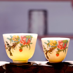 仁坤 羊脂玉白瓷主人杯品茗杯陶瓷茶具个人专用茶杯中式家用描金喝茶杯