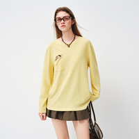 范思蓝恩刺绣麻感棉长袖T恤上衣女2025春夏新款防晒感罩衫1197 黄色
