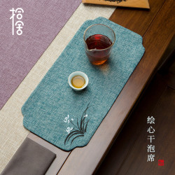 手绘双面防茶渍茶旗桌旗中式家用干泡绵麻茶席茶杯垫壶垫茶道配件