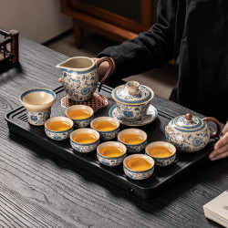 泥徒 2024新款青花汝窑功夫茶具套装家用轻奢高档中式陶瓷茶壶茶杯