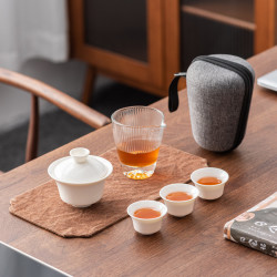 车载白瓷露营泡茶精致羊脂玉瓷高端户外便携茶具套装快客杯一壶多