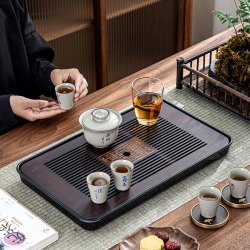 茶盘家用轻奢现代小型沥储水式茶台功夫茶具竹茶海简约干泡台托盘