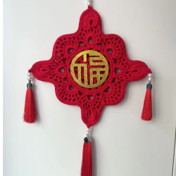 中国结挂件毛线新手钩织材料包diy送教程新年喜庆装饰红手工编织