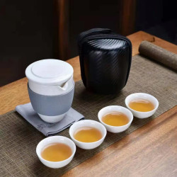 旅行茶具一壶三杯简约茶壶羊脂玉白瓷便携式包功夫套装陶瓷快客杯