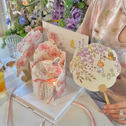 抱抱酱古风中国风母亲节蝴蝶兰背景板围边扇子蛋糕装饰配件装扮