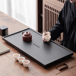 仿乌金石茶盘整块家用现代简约石头茶台大号茶海功夫茶具轻奢