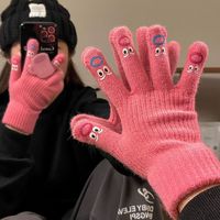 韩版针织手套女冬季可爱卡通学生露指可触屏冬天骑行保暖五指手套