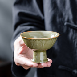百垚 35秘色青瓷高脚主人杯陶瓷品茗杯家用功夫茶具杯