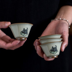 百垚 汝窑福虎品茗杯陶瓷主人杯客杯生肖虎年高档喝茶杯功夫茶具