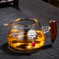 金芝达玻璃杯侧把玻璃公杯加厚耐高温茶漏一体茶海茶漏分茶器配件