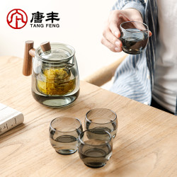 唐丰 高硼硅茶具青灰功夫茶具套装家用耐热大容量透明泡茶一壶四杯