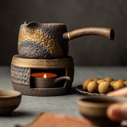 粗陶蜡烛家用温茶炉暖茶器底座酒精灯公杯陶瓷温茶台加热茶具配件