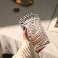 ins风复古浮雕杯高颜值杯子玻璃杯家用喝水杯少女心太阳花大容量