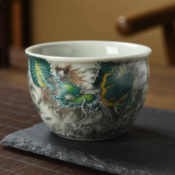 青龙大茶杯陶瓷主人杯单杯羊脂玉白瓷茶具  品茗杯家用龙图案茶杯