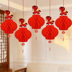 沄沂 2026新款新年纸灯笼装饰品蜂窝挂饰商场树上挂件小红灯笼场景布置