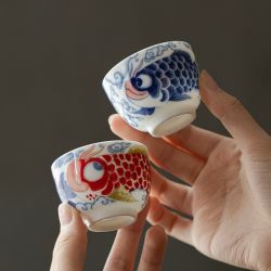 羊脂玉日式满彩双龙鱼品茗杯主人杯陶瓷功夫零配单品喝茶单水杯