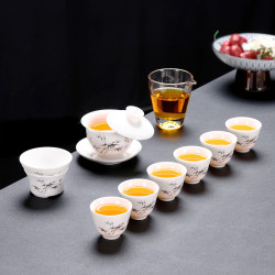 唐蕴 可悬停盖碗茶具套装简约家用办公三才陶瓷盖碗茶盖碗中式茶具