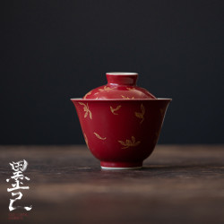 墨己 郎红烫金盖碗 功夫茶具陶瓷防烫泡茶碗 家用红色国风主泡碗