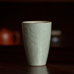 百垚 手工草木灰浮雕飞鹤主人杯大号个人专用杯家用陶瓷茶具喝茶杯